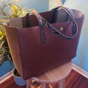 Tory Burch Leather Suede Exotic Curio Tote Bag